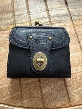 Coach Black Leather Wallet with Brass Turnlock